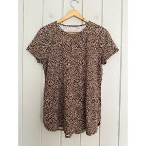 J. Jill Fit Progress Shirttail Tee Top S Small Scoop Short Brown Animal Print